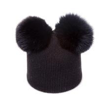 Double Pom-Pom Hat Black