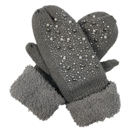 Mittens with Pearls - Grey