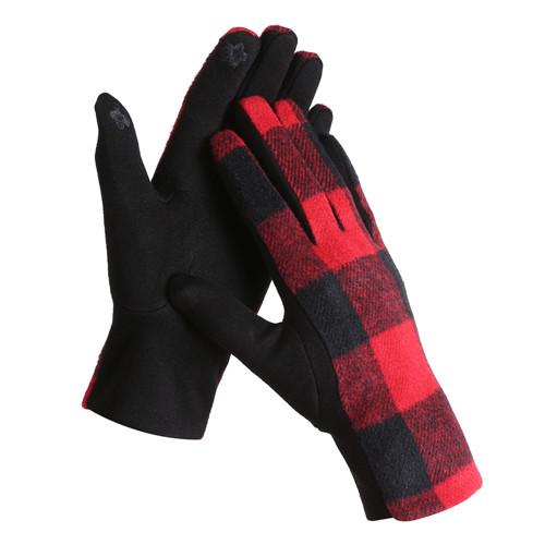 Touch Screen Gloves Red Plaid