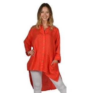 Top -  High / Low Coral Linen