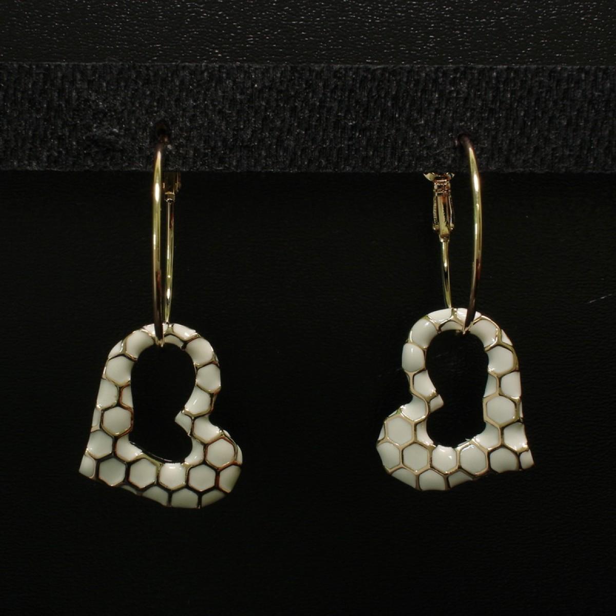 Gold with White Heart Earrings
