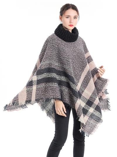 Pullover Grey, Pink Poncho